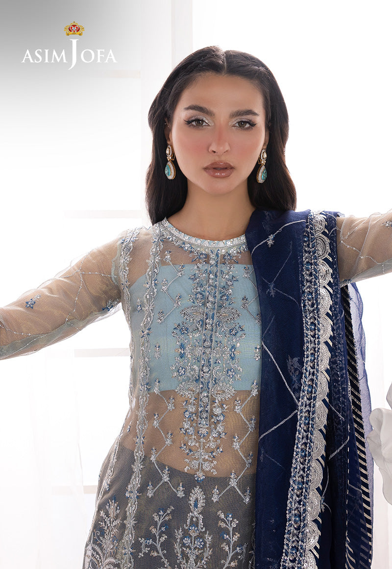 EMBROIDERED ZARI CHECK NET UNSTITCHED 3 PCS