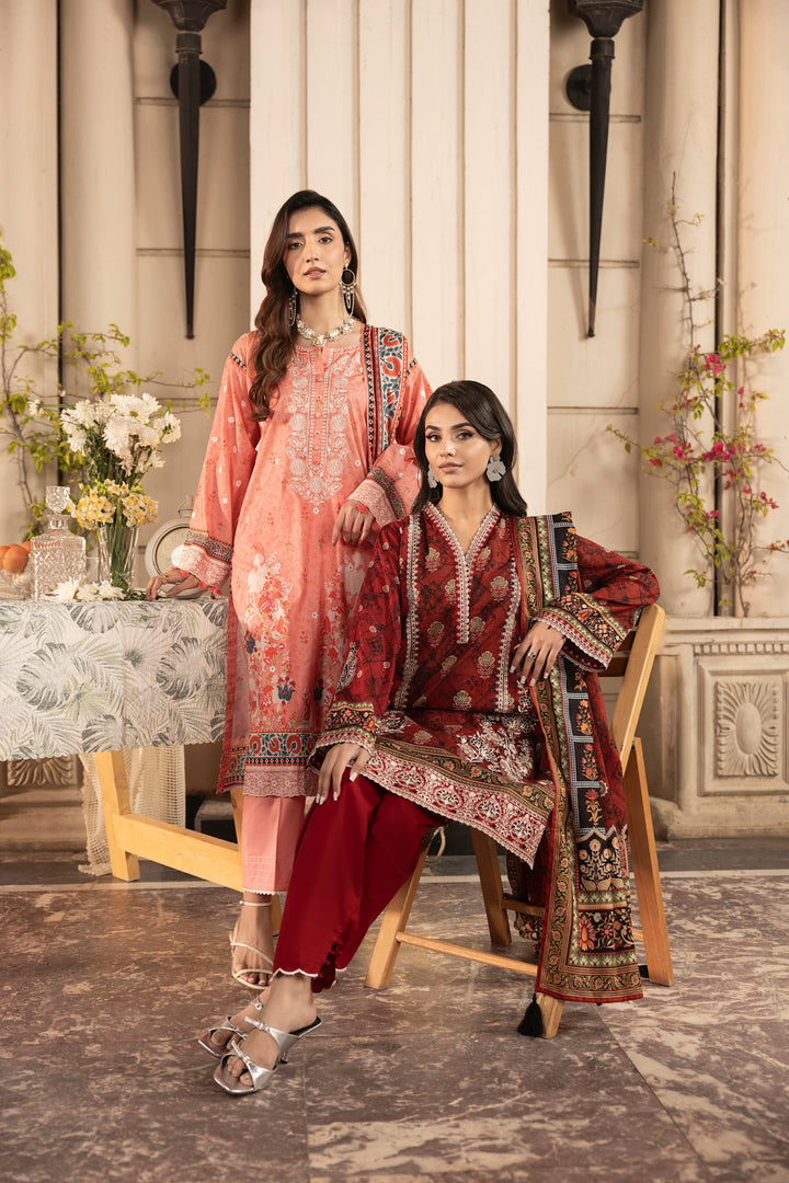03 Piece Unstitched Embroidered With Printed Lawn Dupatta