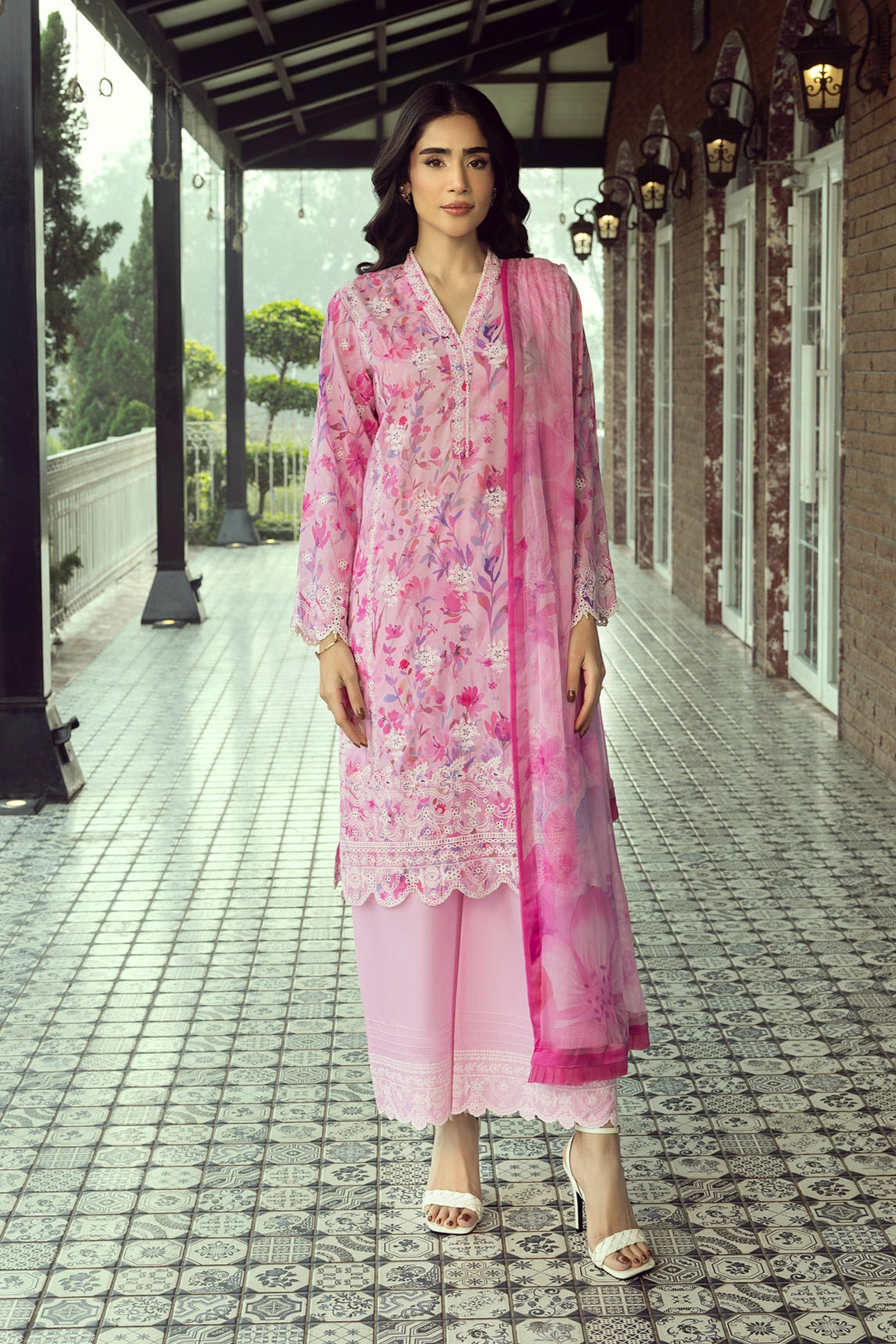 03 Piece Unstitched Printed Embroidered With Printed Chiffon Dupatta