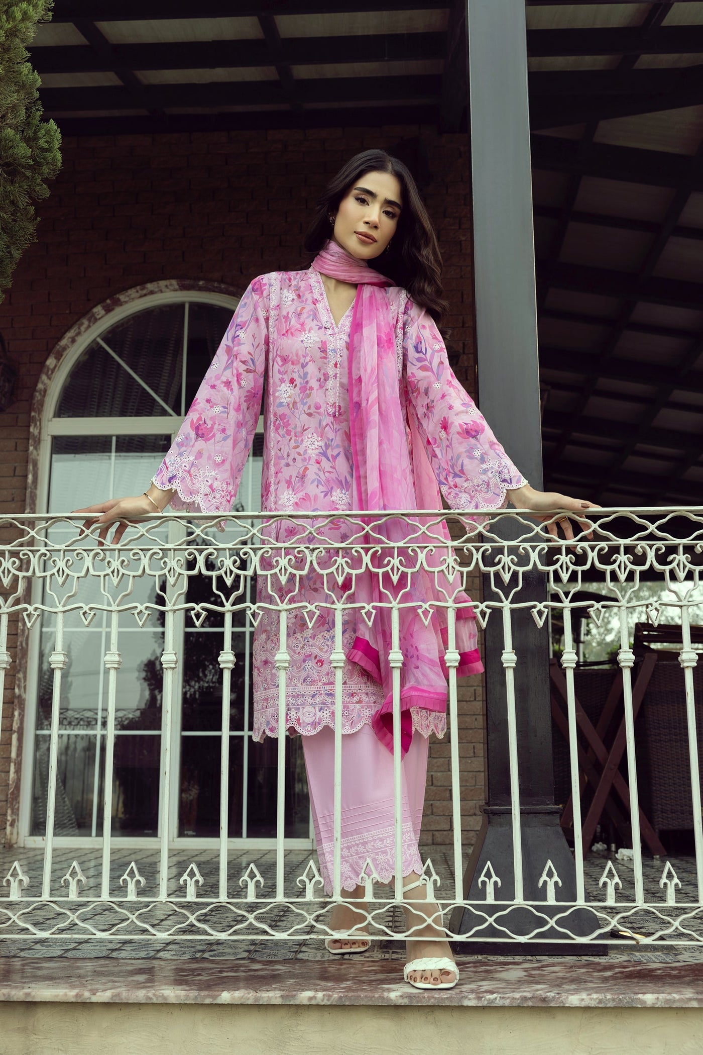 03 Piece Unstitched Printed Embroidered With Printed Chiffon Dupatta