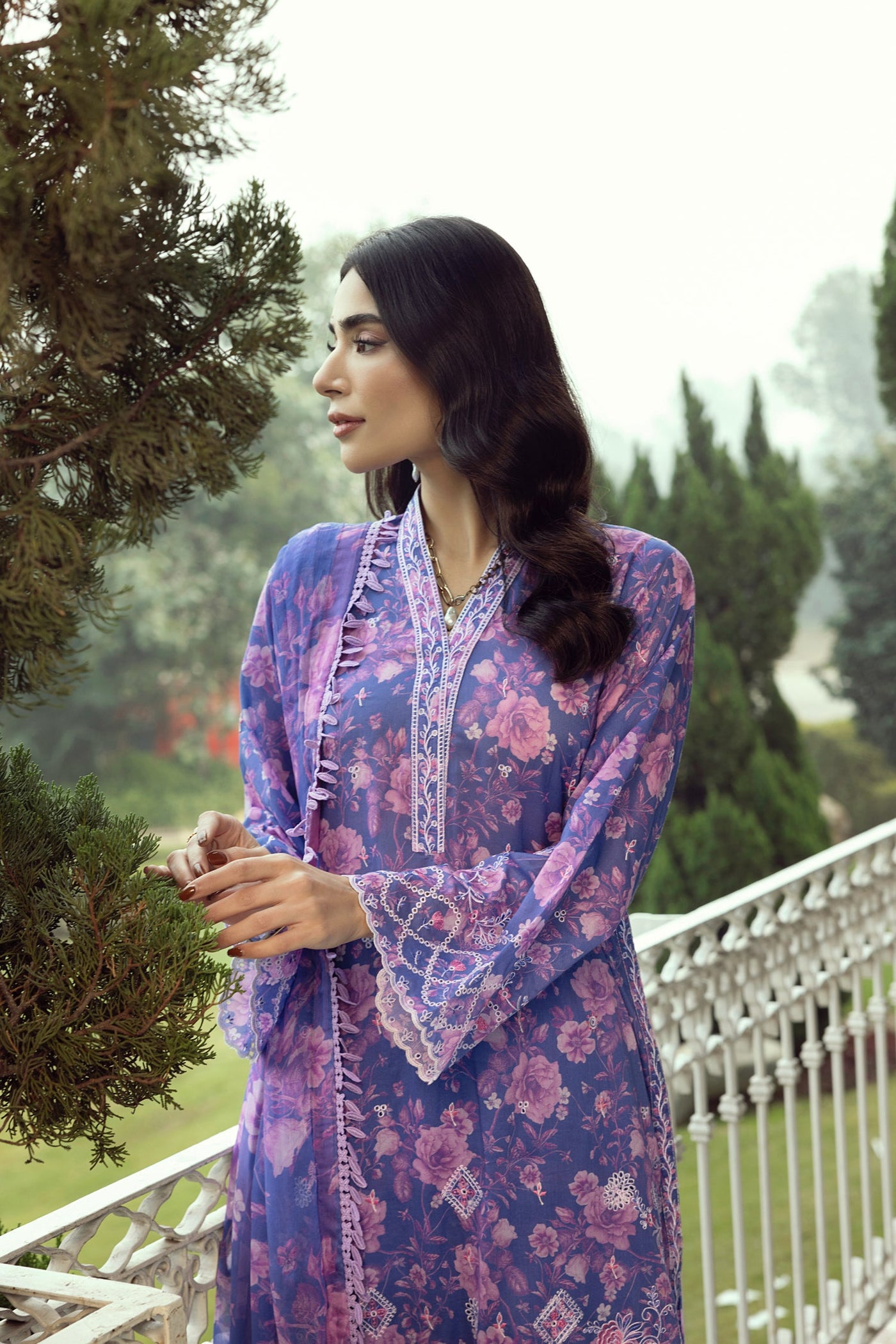 03 Piece Unstitched Printed Embroidered With Printed Chiffon Dupatta