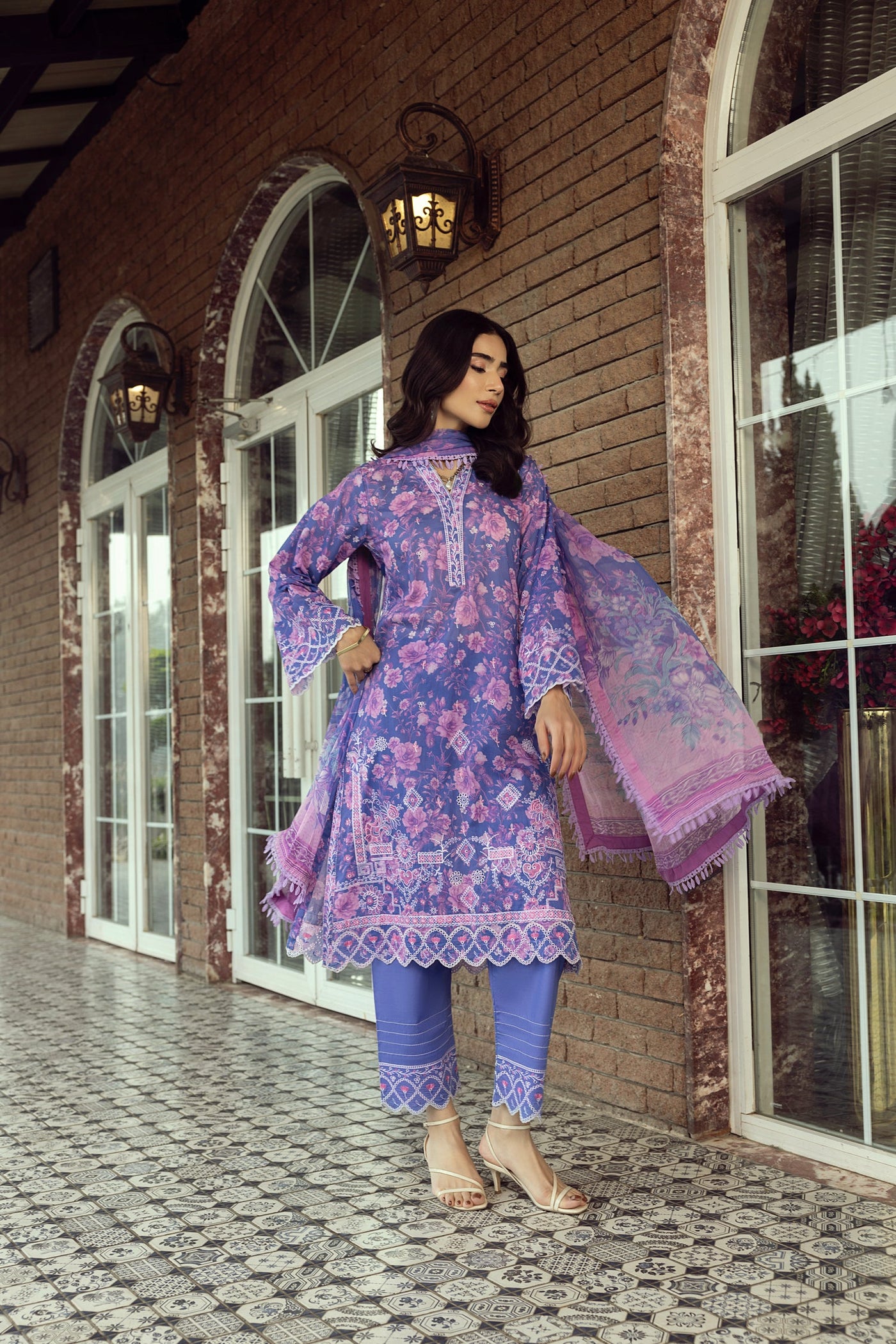 03 Piece Unstitched Printed Embroidered With Printed Chiffon Dupatta