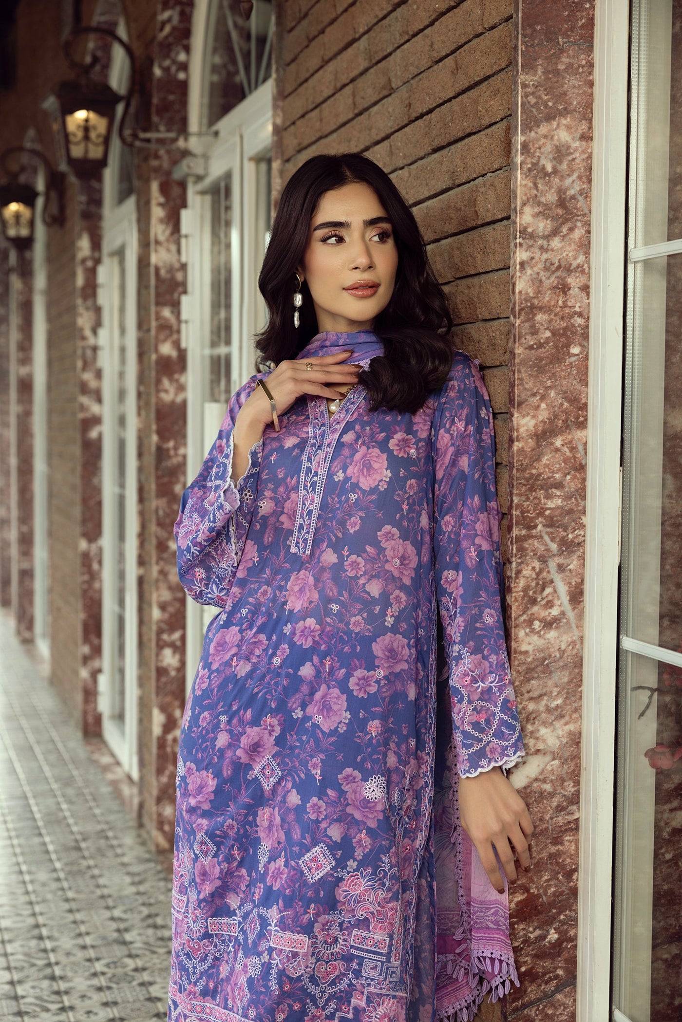 03 Piece Unstitched Printed Embroidered With Printed Chiffon Dupatta