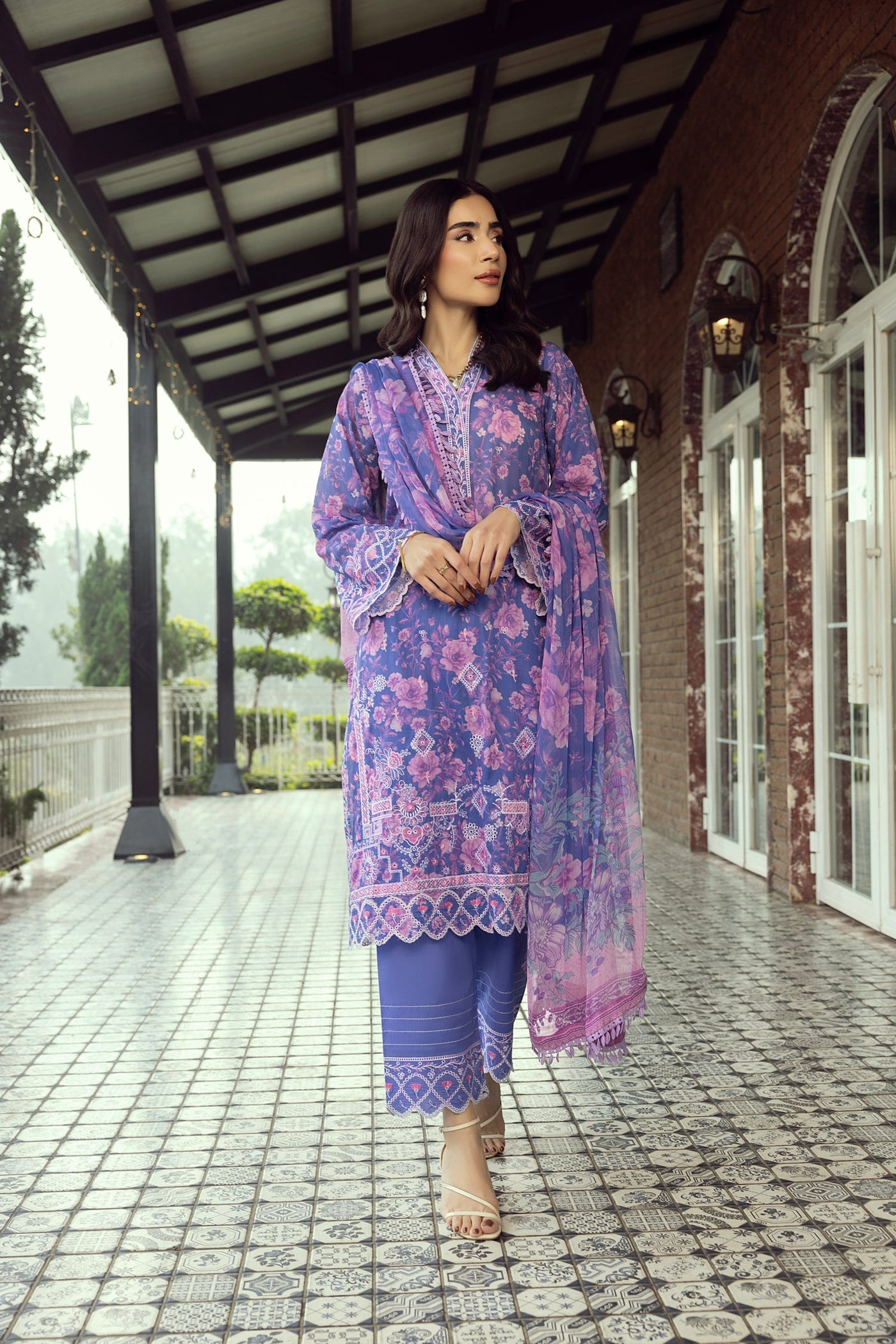 03 Piece Unstitched Printed Embroidered With Printed Chiffon Dupatta