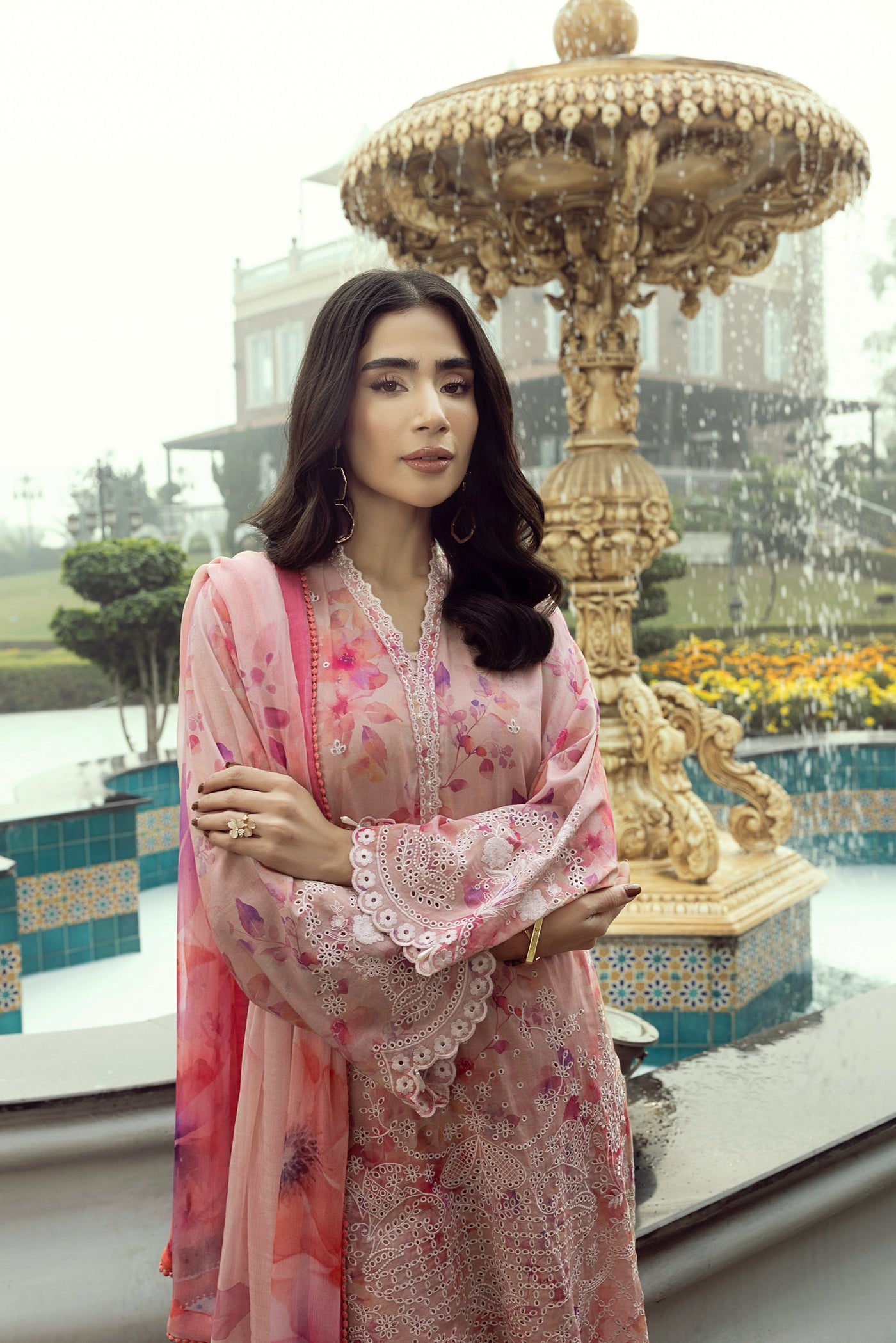 03 Piece Unstitched Printed Embroidered With Printed Chiffon Dupatta