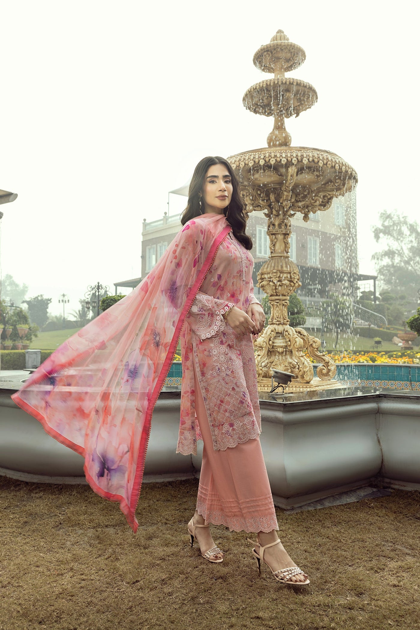 03 Piece Unstitched Printed Embroidered With Printed Chiffon Dupatta