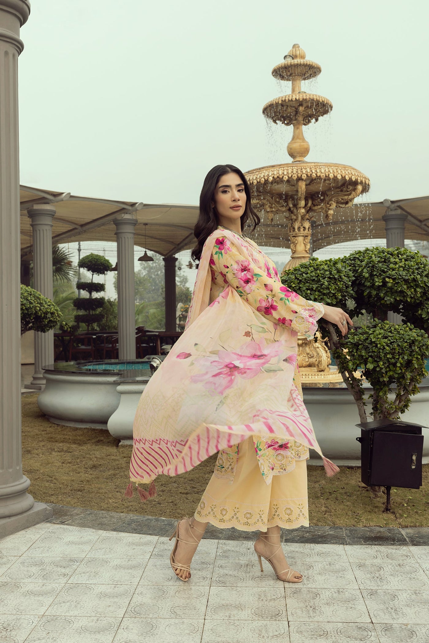 03 Piece Unstitched Printed Embroidered With Printed Chiffon Dupatta