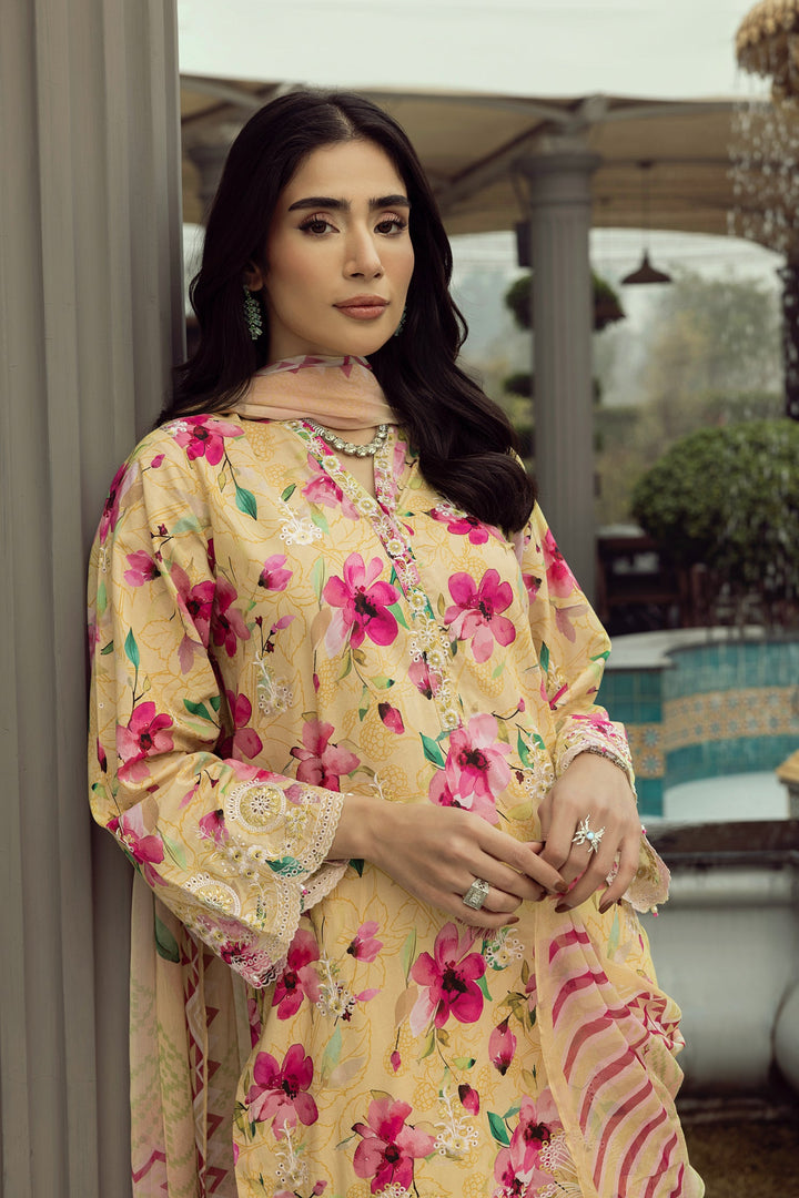 03 Piece Unstitched Printed Embroidered With Printed Chiffon Dupatta
