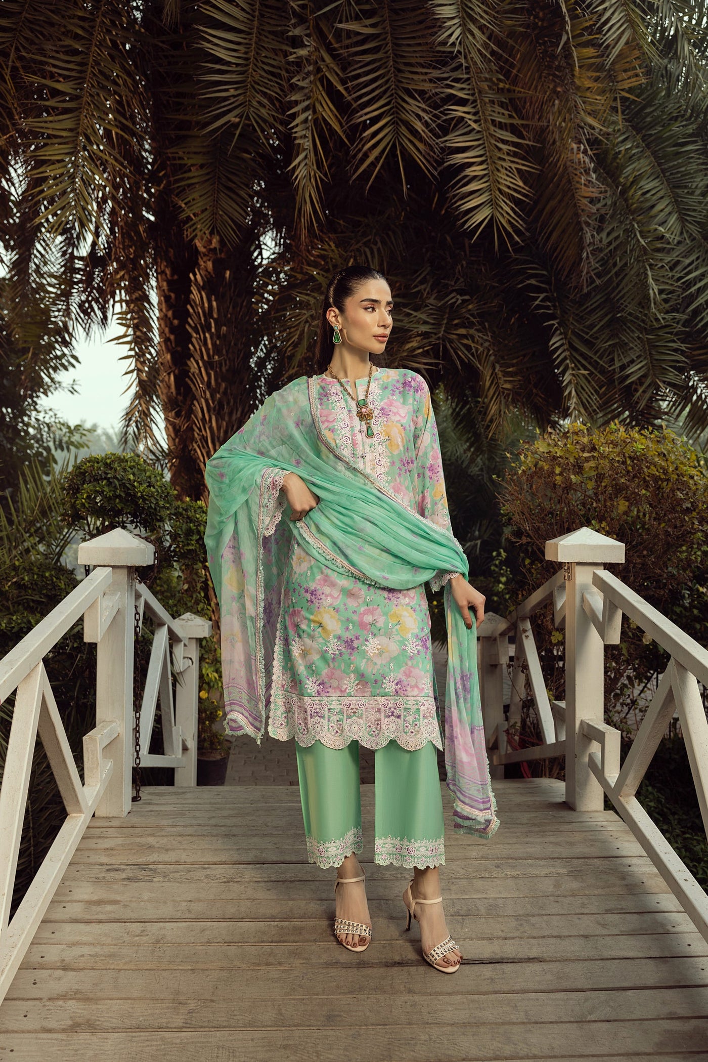 03 Piece Unstitched Printed Embroidered With Printed Chiffon Dupatta