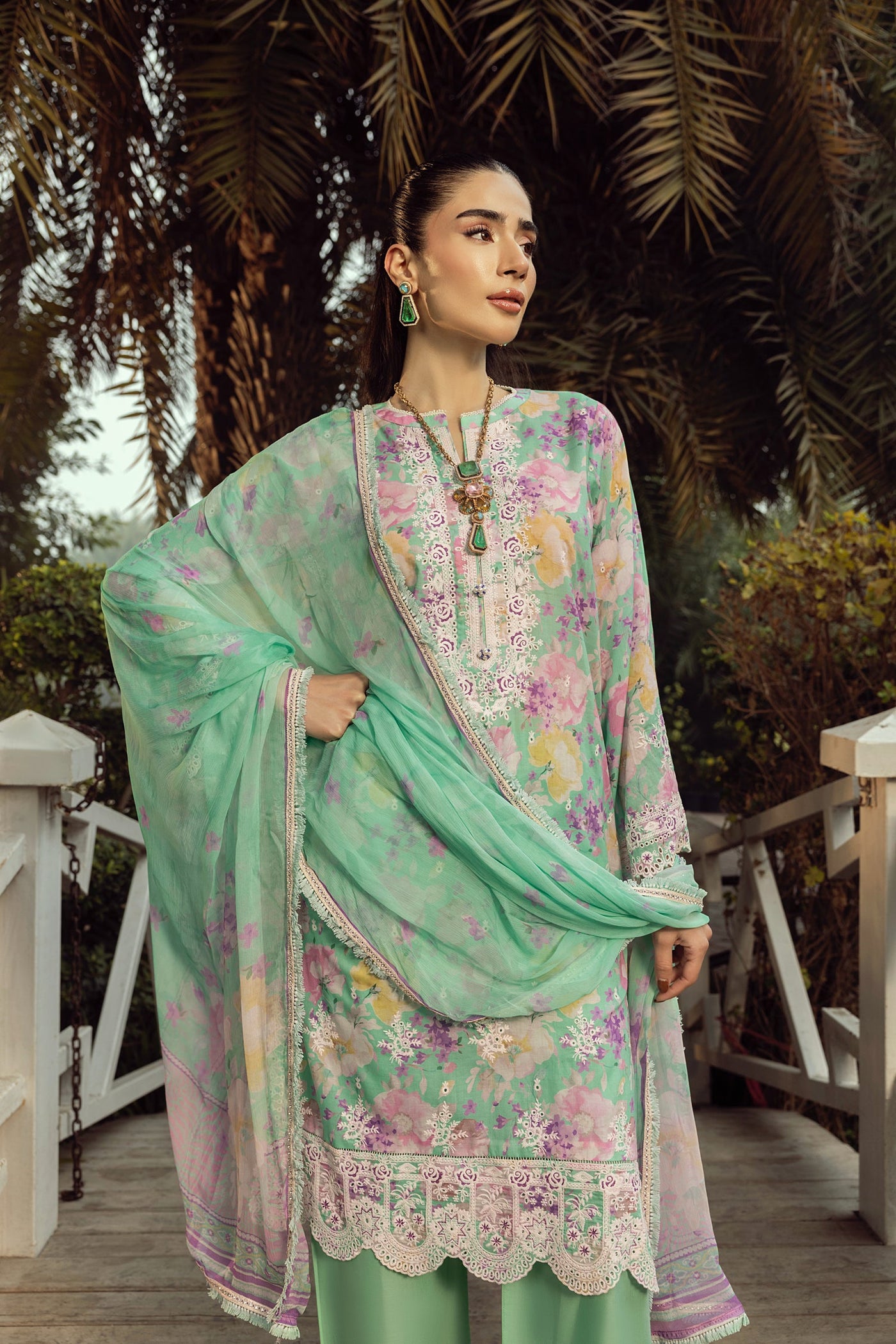 03 Piece Unstitched Printed Embroidered With Printed Chiffon Dupatta
