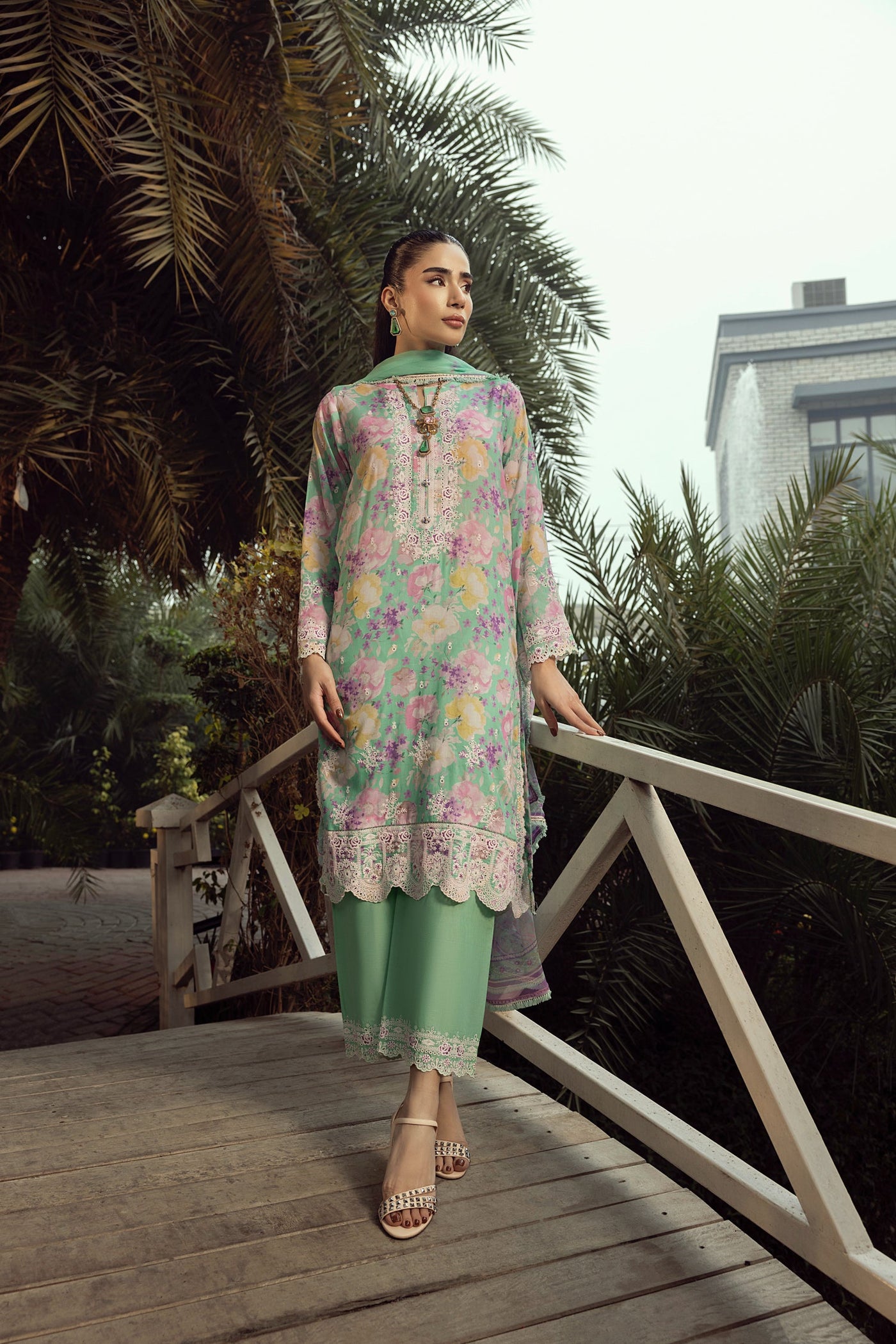 03 Piece Unstitched Printed Embroidered With Printed Chiffon Dupatta
