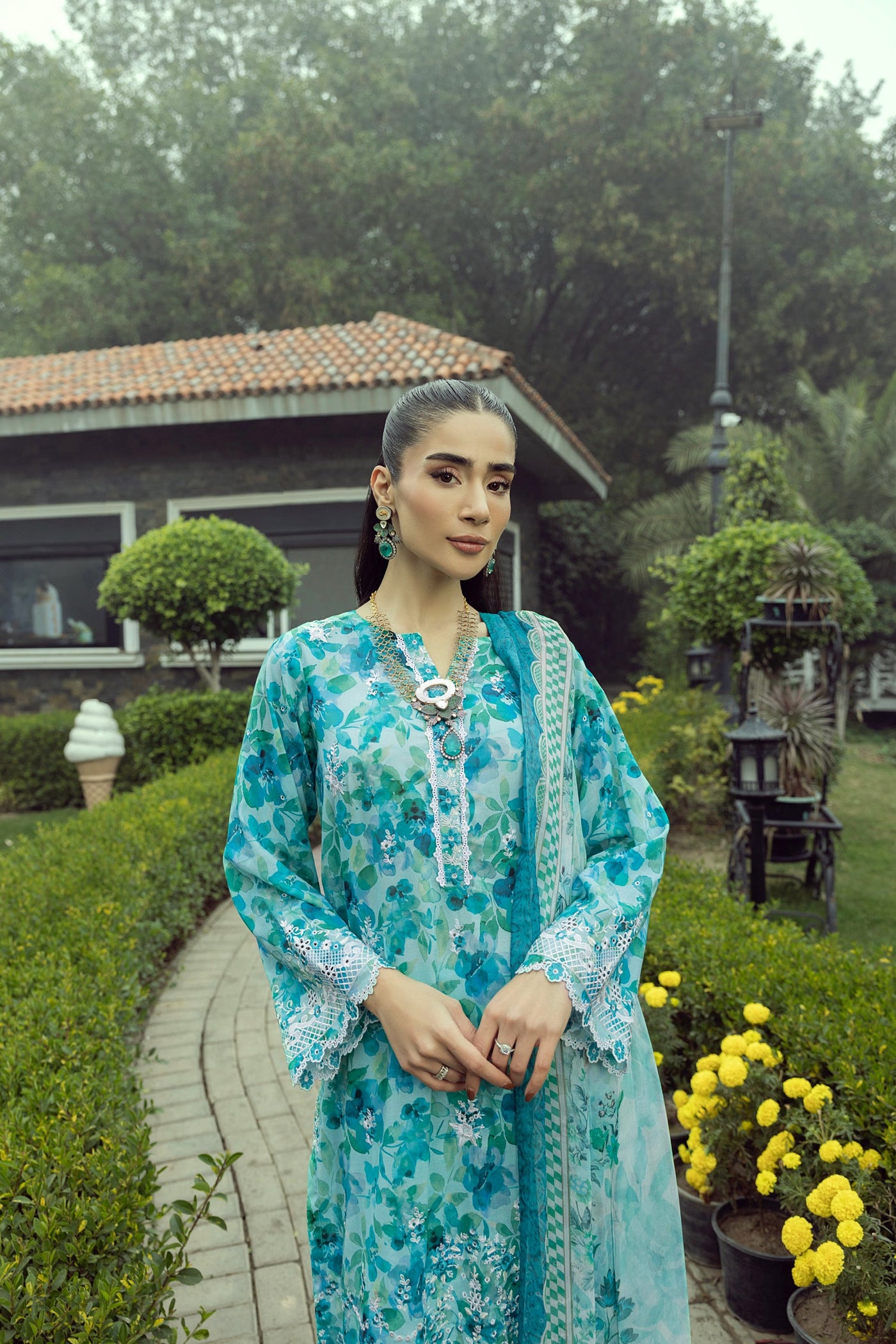03 Piece Unstitched Printed Embroidered With Printed Chiffon Dupatta