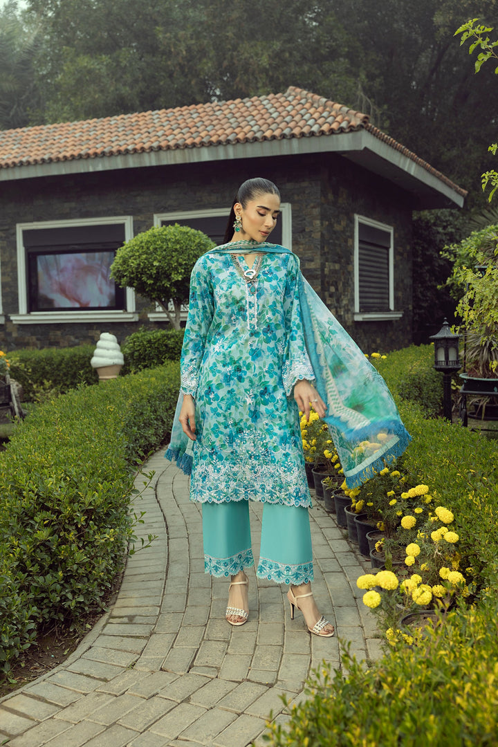 03 Piece Unstitched Printed Embroidered With Printed Chiffon Dupatta