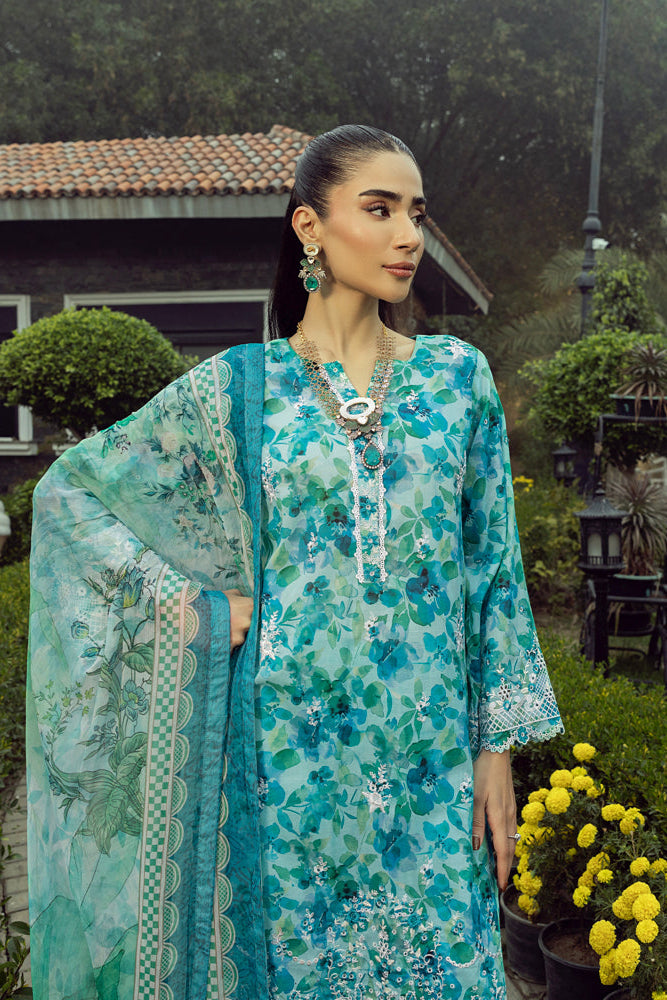03 Piece Unstitched Printed Embroidered With Printed Chiffon Dupatta