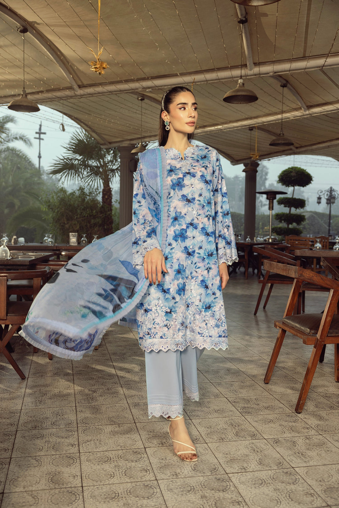 03 Piece Unstitched Printed Embroidered With Printed Chiffon Dupatta