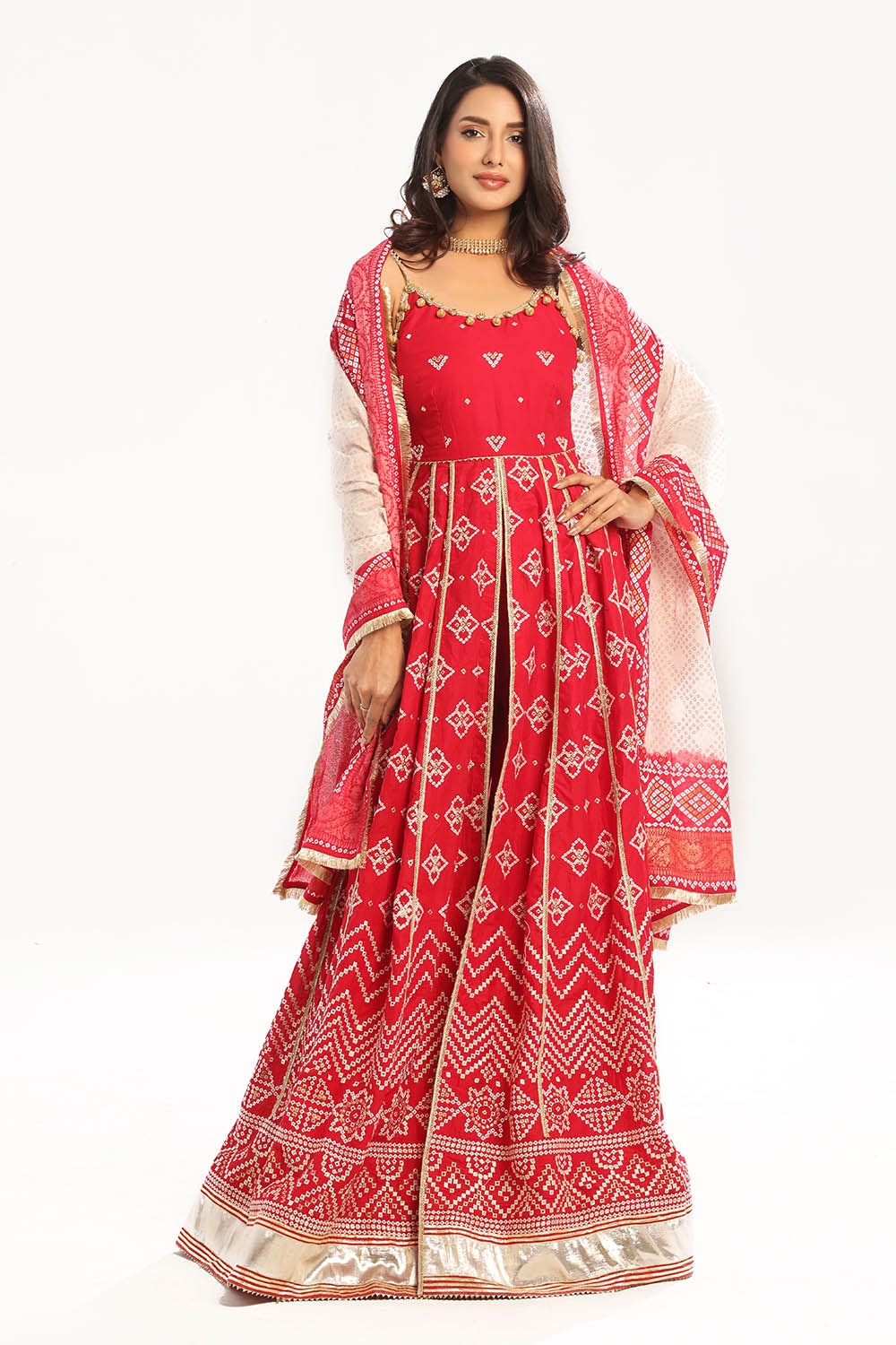 3 Piece Unstitched Zari Embroidered Lawn Suit with Gold Lacquer Printed Lawn Dupatta