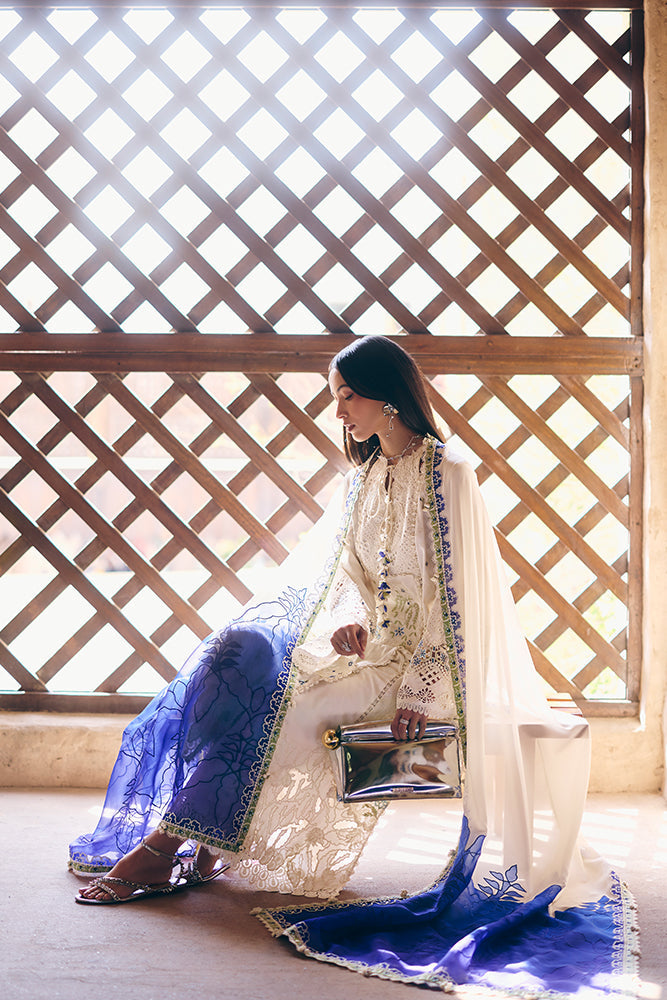 Ivory Bloom 3PC Embroidered Festive Ensemble