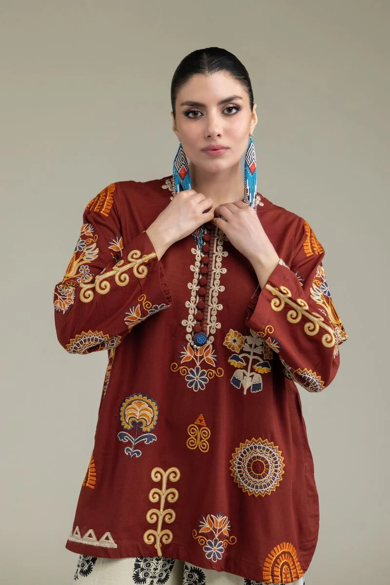 Embroidered | Raw Silk Rust Silk 3 Pc