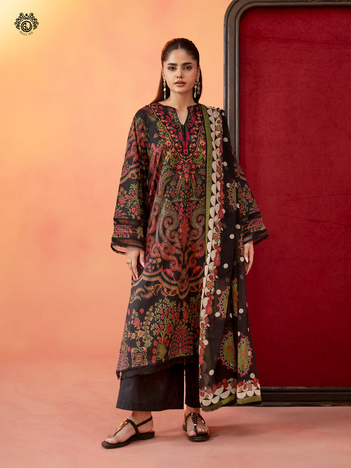 3-Piece Unstitched Embroidered Dress