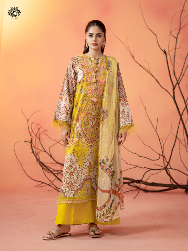 3-Piece Unstitched Embroidered Dress