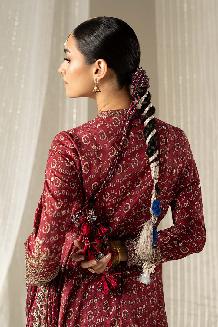 3 Piece Embroidered Raw Silk  ready Suit