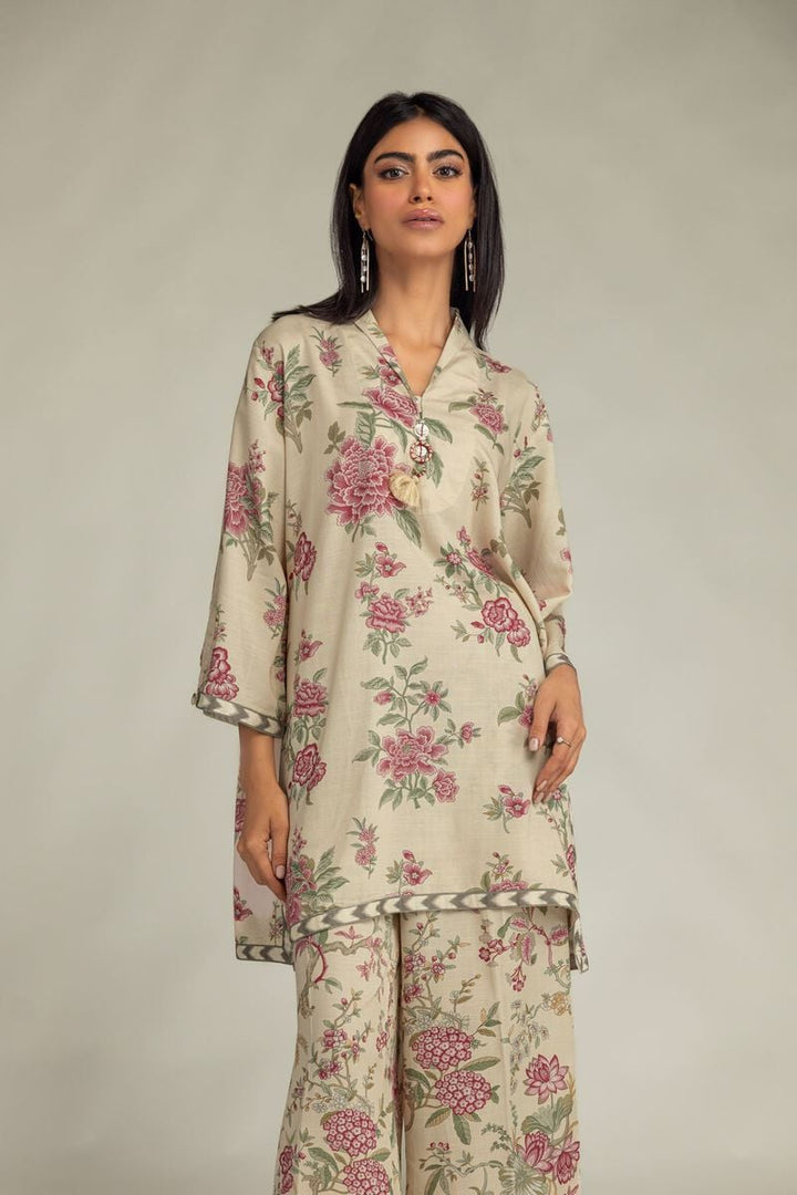 Raw Silk Floral Longline Kurta