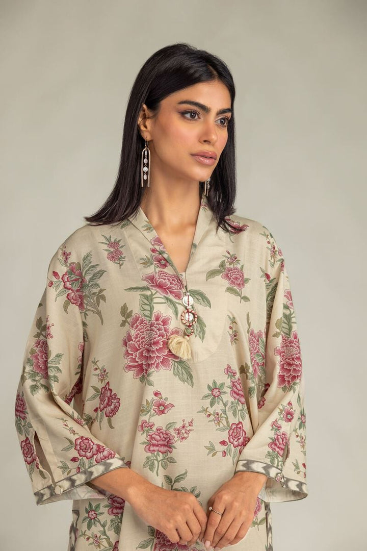 Raw Silk Floral Longline Kurta