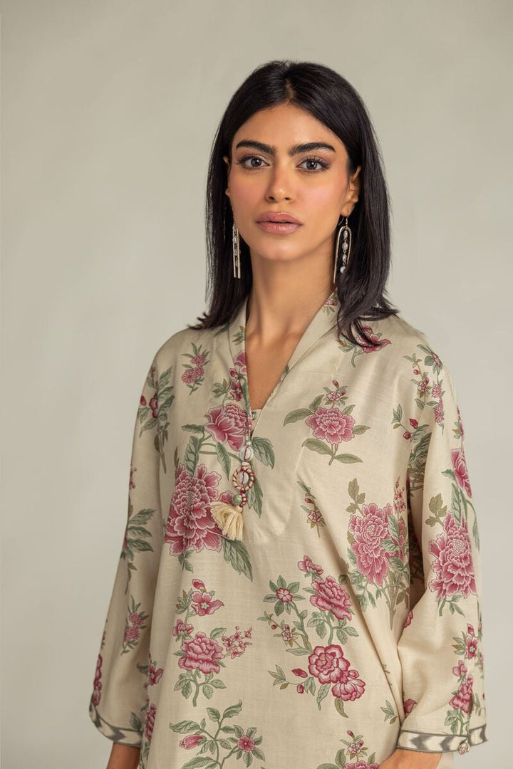 Raw Silk Floral Longline Kurta