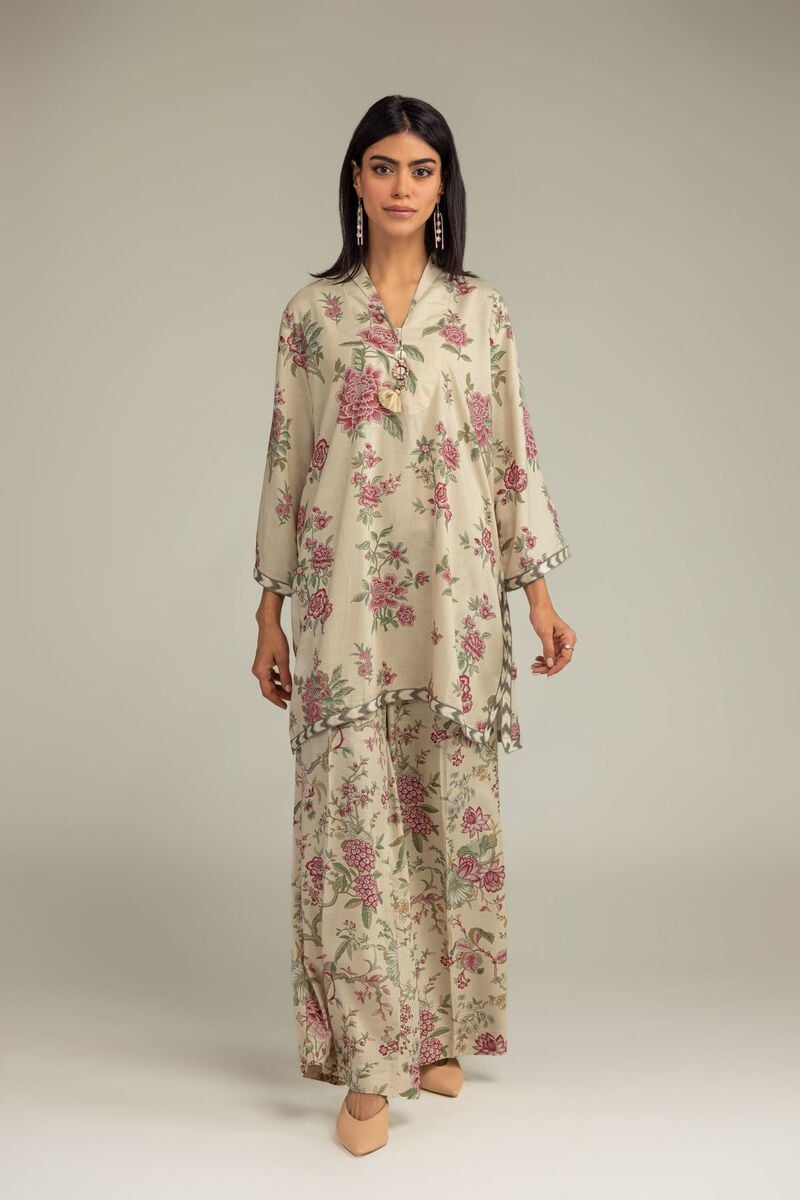 Raw Silk Floral Longline Kurta