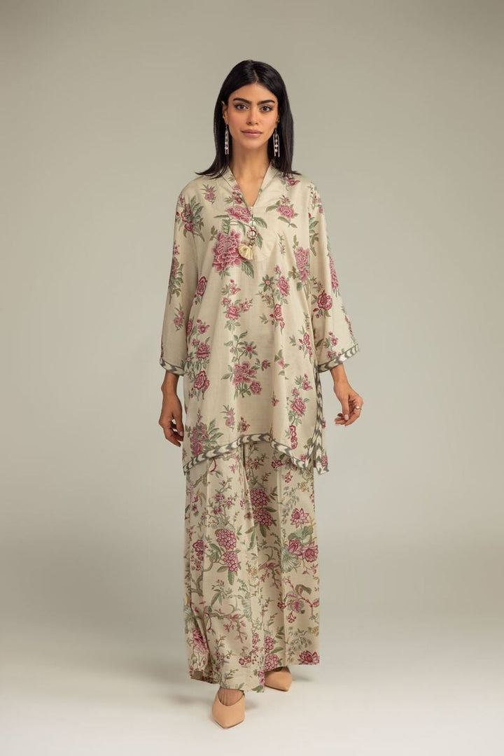 Raw Silk Floral Longline Kurta