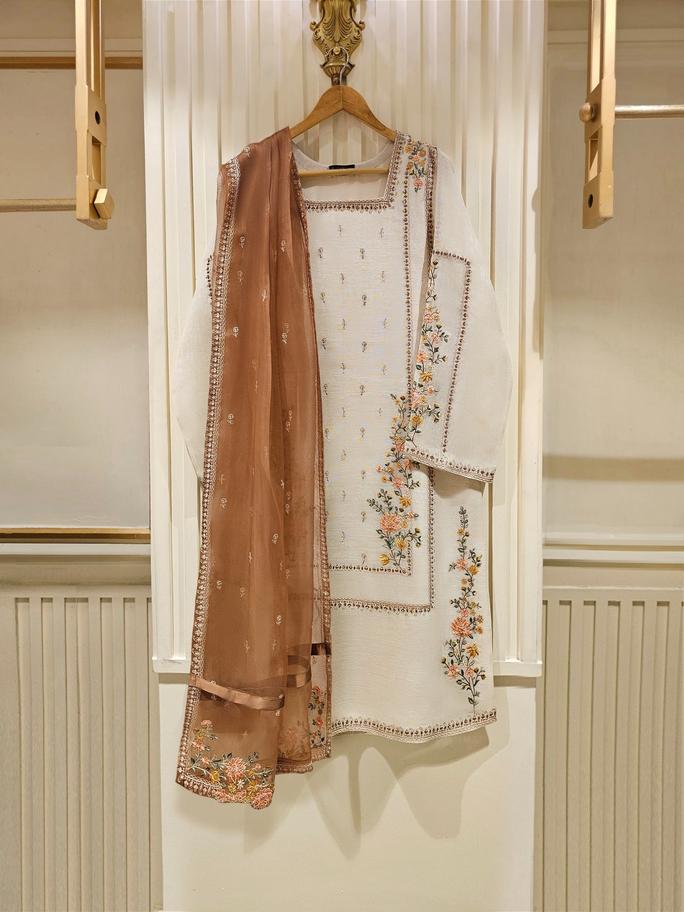 3 Piece - Pure Cotton Net Embroidered Suit