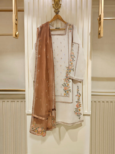 3 Piece - Pure Cotton Net Embroidered Suit