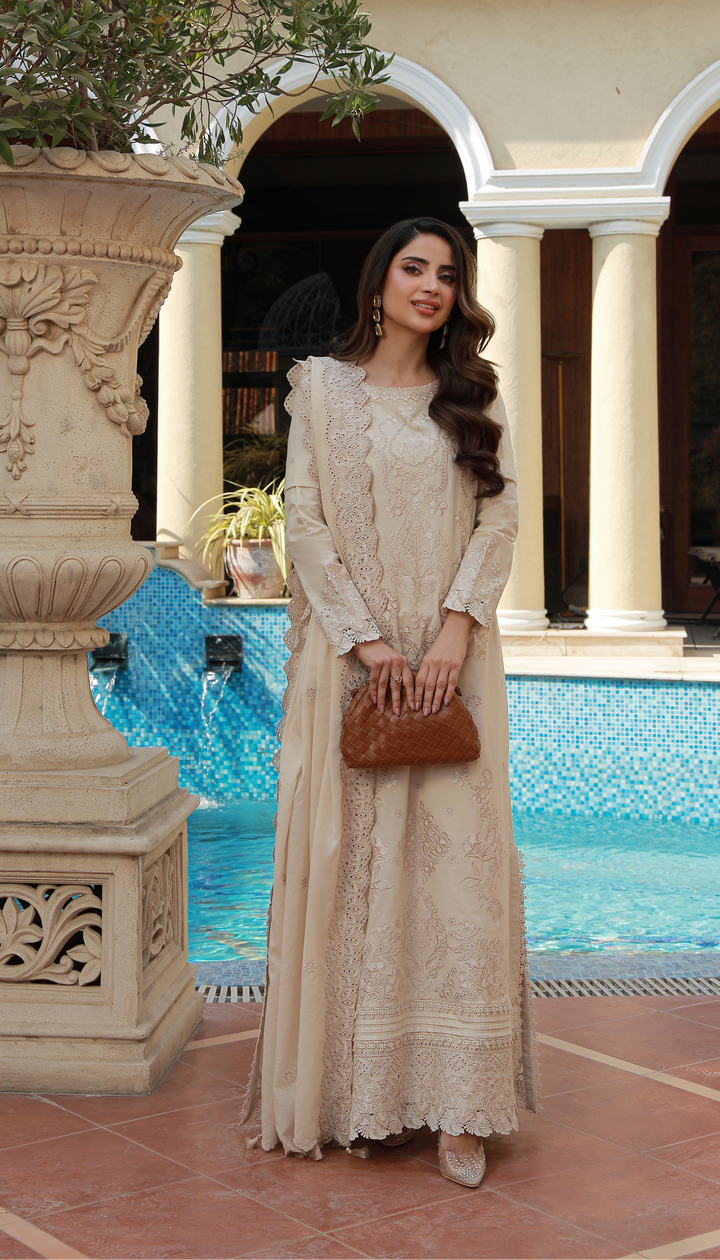 03 Piece Unstitched Embroidered Chikankari