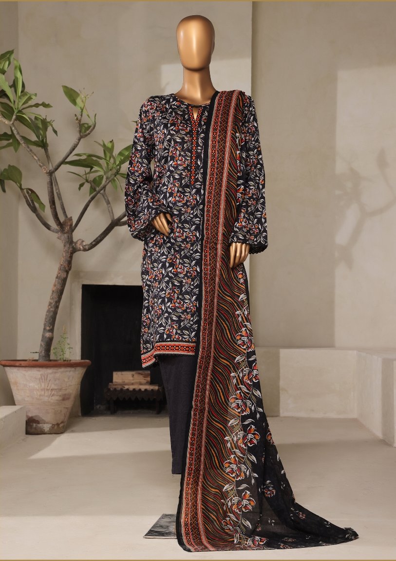 3 Piece Printed Stitched Suit