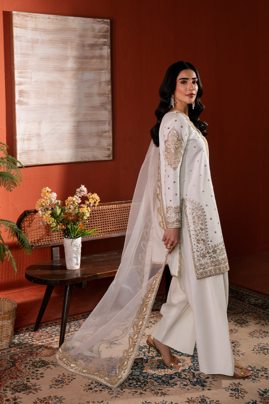 Raw Silk Embroidered Dress Pret