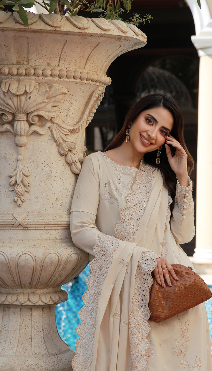 03 Piece Unstitched Embroidered Chikankari