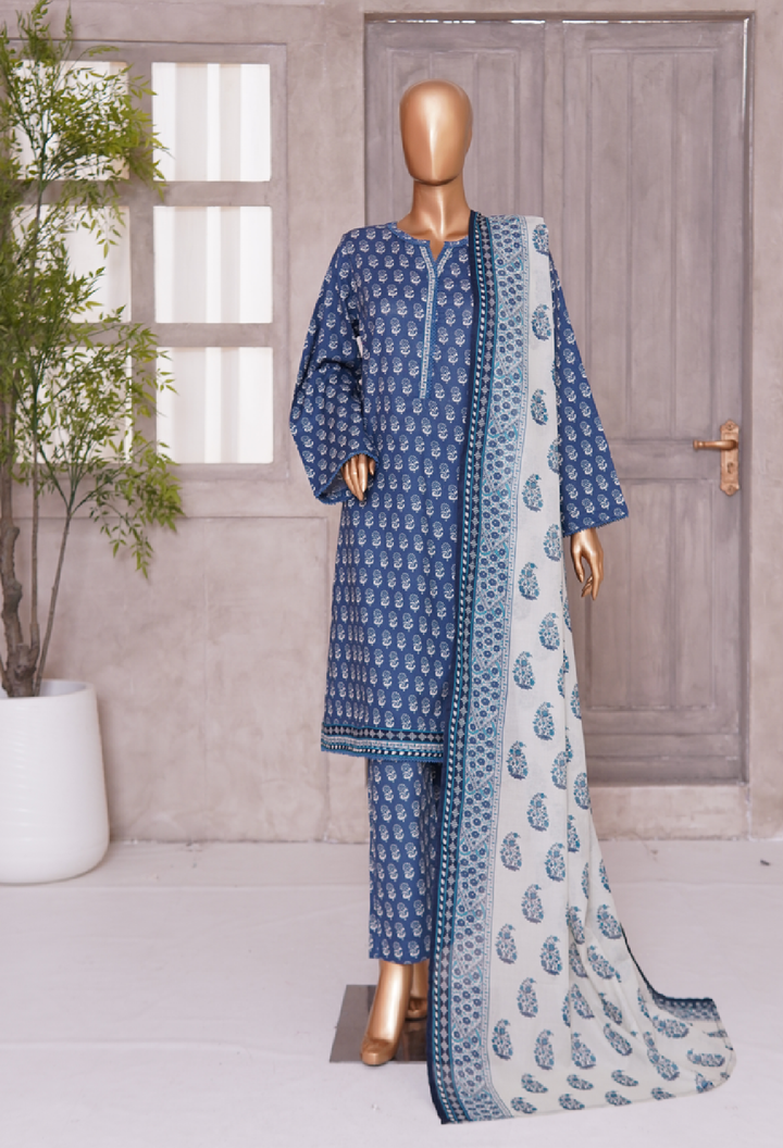 3 Piece Printed Stitched Suit