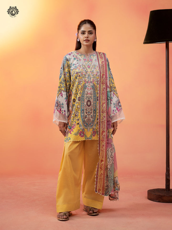 3-Piece Unstitched Embroidered Dress