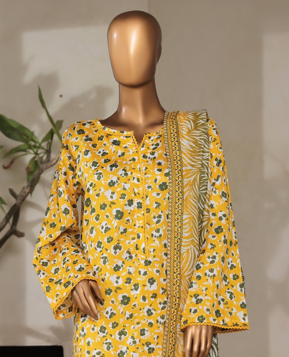 3 Piece Printed Stitched Suit