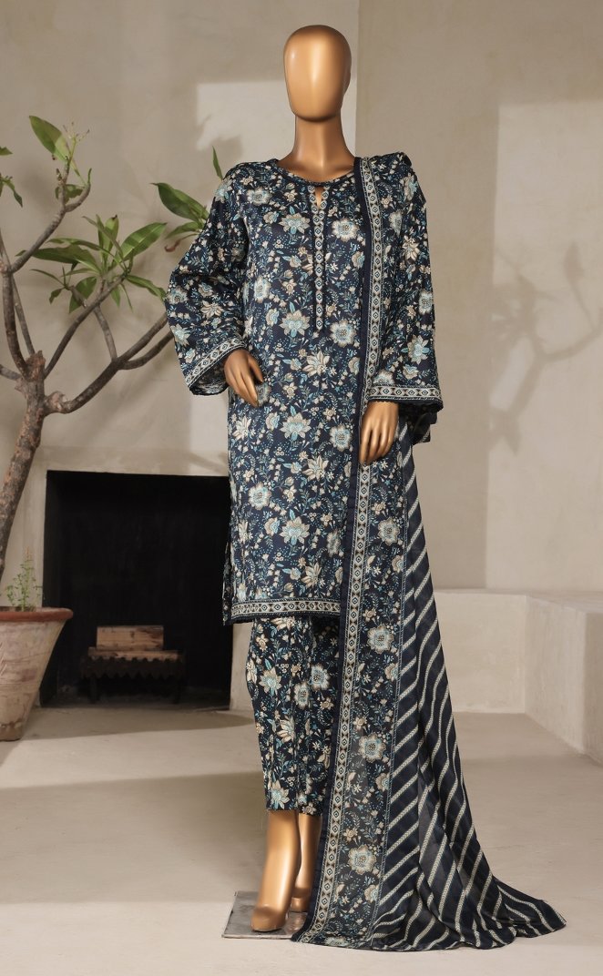3 Piece Printed Stitched Suit