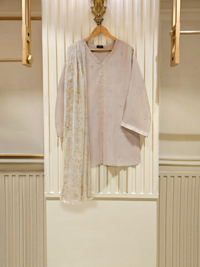 3 Piece - Pure Cotton Net Embroidered Suit