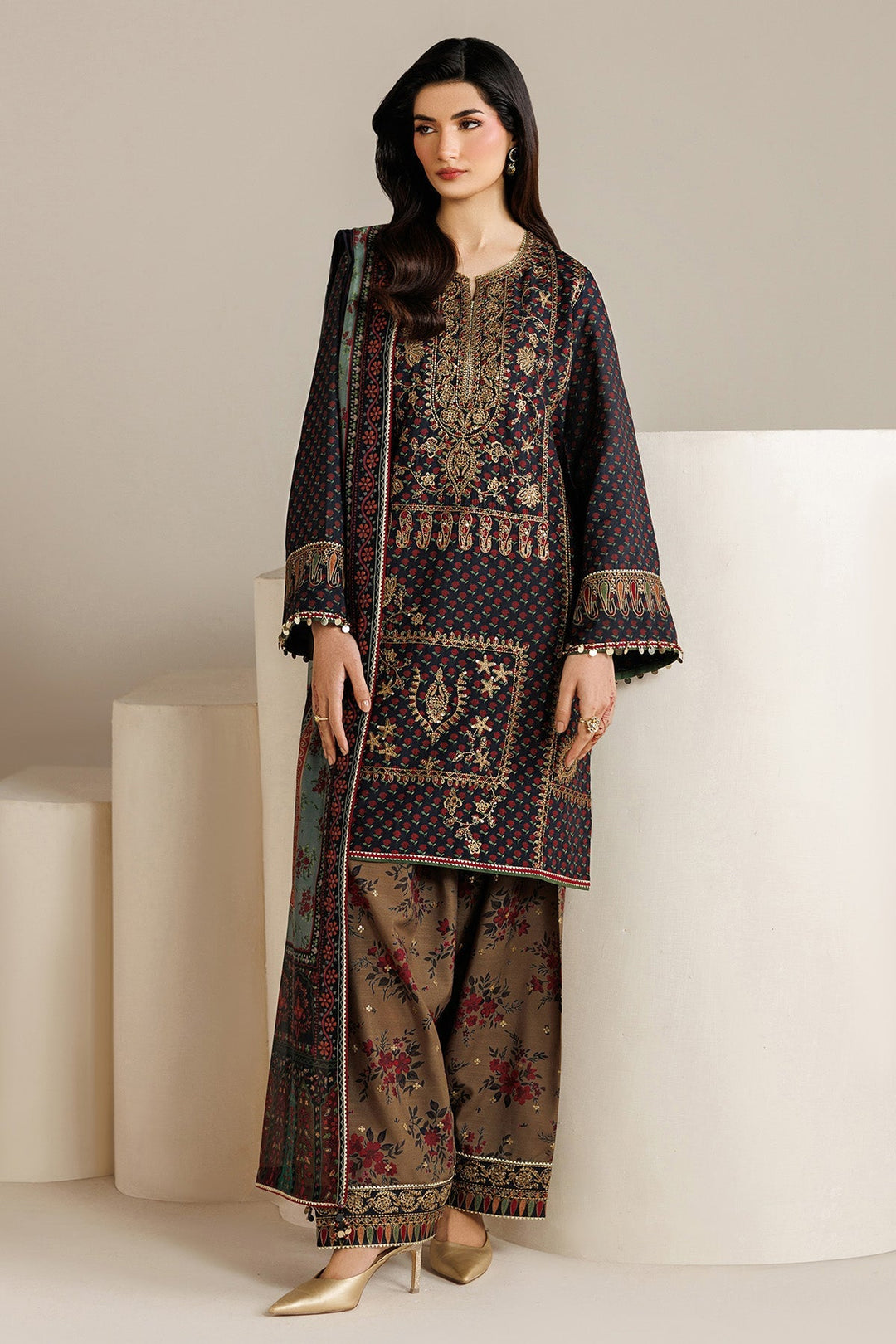 EMBROIDERED RAW SILK