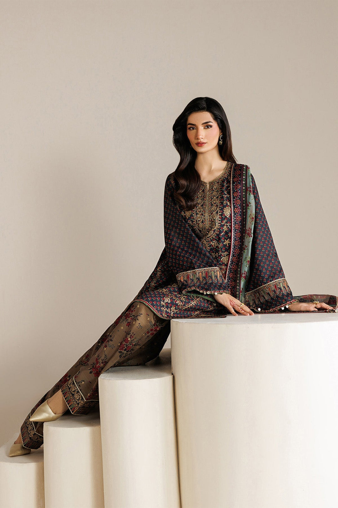 EMBROIDERED RAW SILK