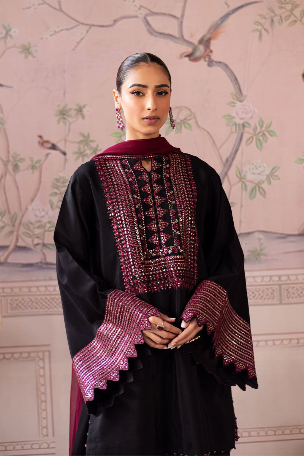 Black Embroidered Farshi Set
