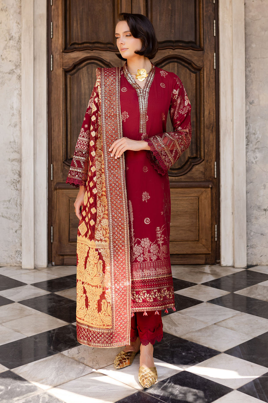 EMBROIDERED JACQUARD LAWN