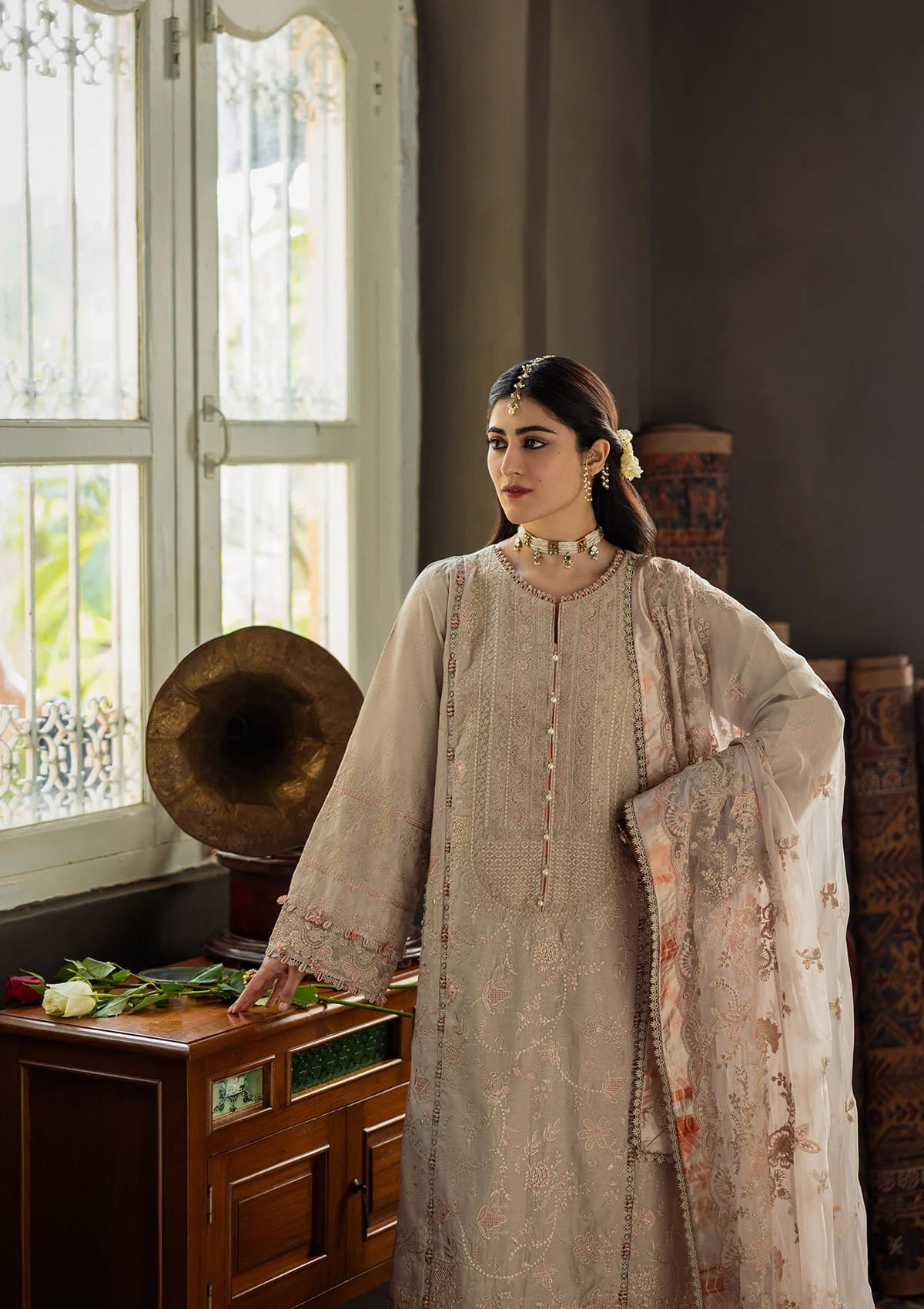 Karandi with Embroidered Chiffon