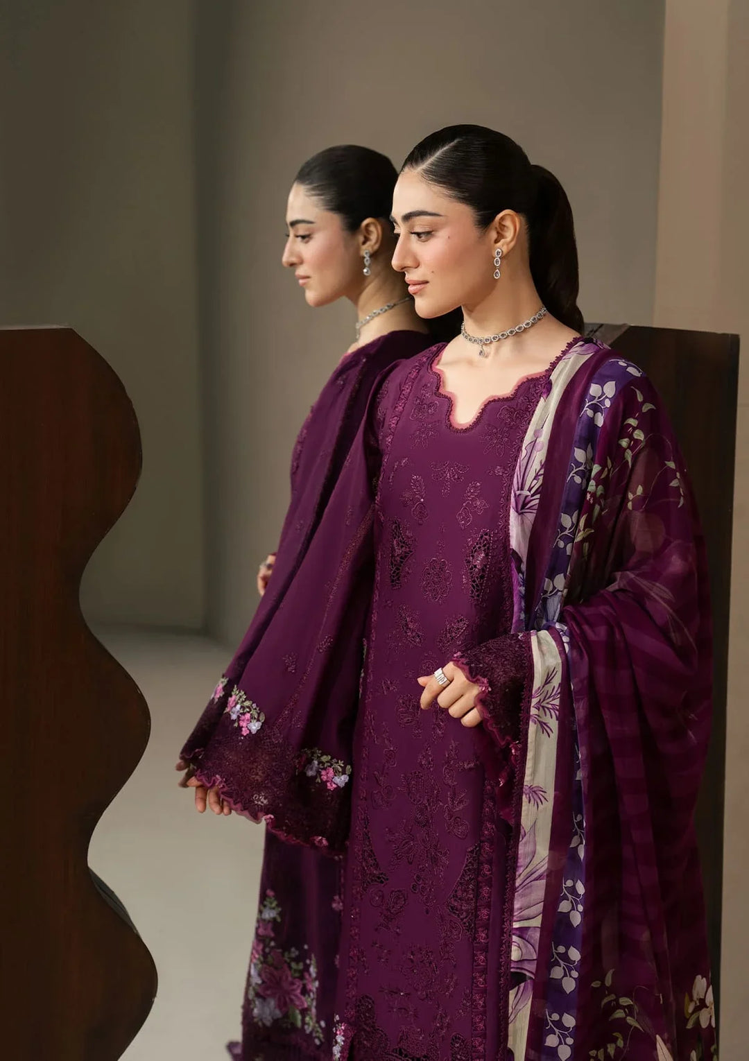 E-CRAFT - CHIKANKARI LAWN WITH CHIFFON DUPATTA &