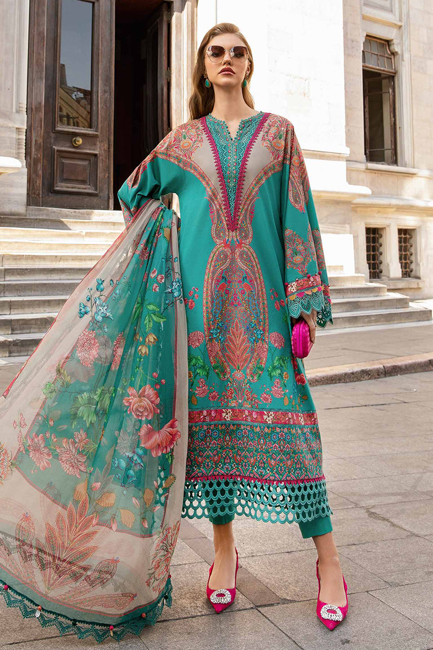 Maria.B M Print 3 Piece Unstitched Printed Linen Suit | MPT-2304-A