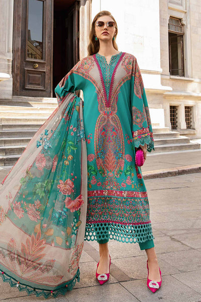 Maria.B M Print 3 Piece Unstitched Printed Linen Suit | MPT-2304-A