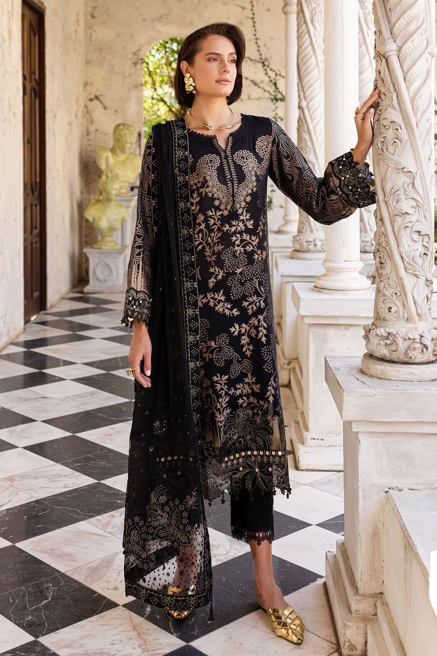 EMBROIDERED JACQUARD LAWN